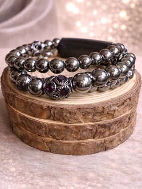 paparazzi Silver-Tone Beaded Bracelet Set with Garnet Accent